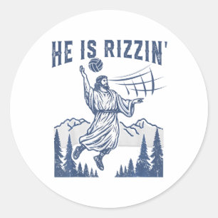 He Is Rizzin Volleyball Jesus Happy Easter Funny C Classic Round Sticker