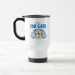 He Is the Gate Jesus Christ Bible Verse Christian Travel Mug