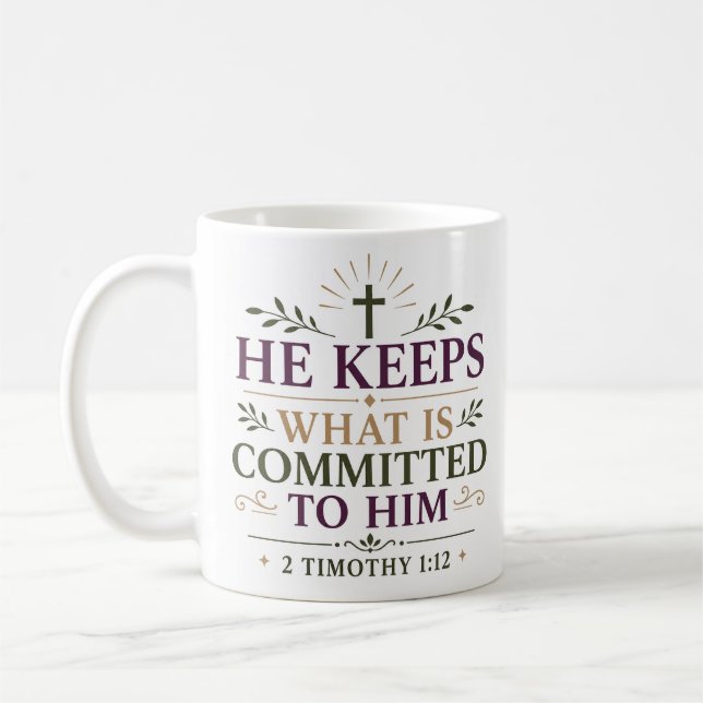 He Keeps What Is Committed To Him Spiritual Quote Coffee Mug (Left)
