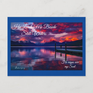 He Leads Me Beside Still Waters Purple Postcard