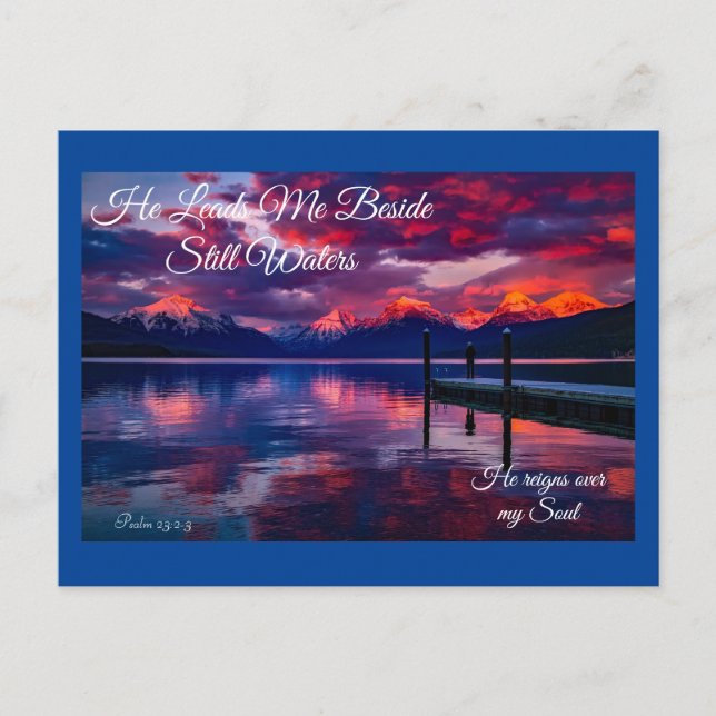 He Leads Me Beside Still Waters Purple Postcard (Front)