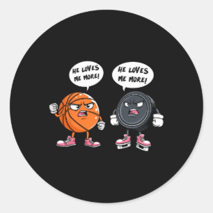 He Loves Me More Sketll Hockey Player For Men Classic Round Sticker