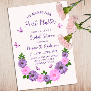 He Makes Her Heart Flutter Butterfly Bridal Shower Acrylic Invitations