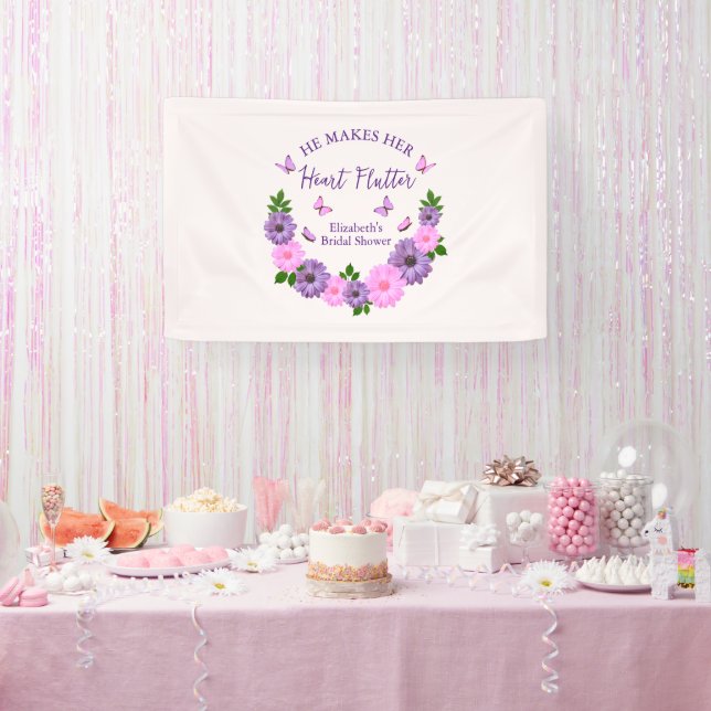 He Makes Her Heart Flutter Butterfly Bridal Shower Banner (Party)