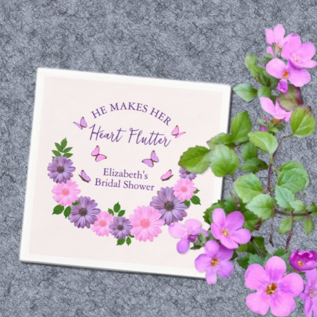He Makes Her Heart Flutter Butterfly Bridal Shower Napkin (Creator Uploaded)