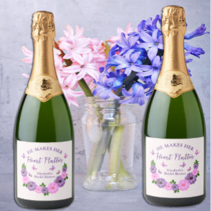 He Makes Her Heart Flutter Butterfly Bridal Shower Sparkling Wine Label
