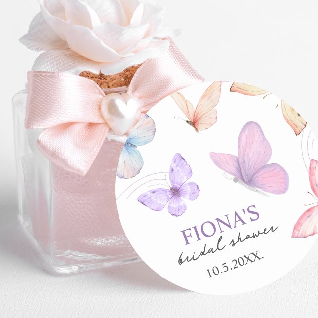 He makes her heart flutter | Elegant Bridal Shower Classic Round Sticker (he gives her butterflies bridal shower sticker)