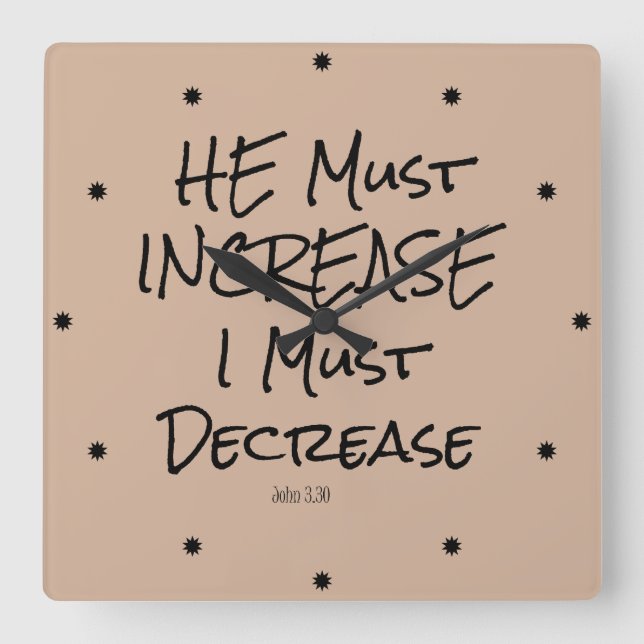 He Must Increase, I must Decrease Bible Verse Square Wall Clock (Front)