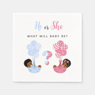 He or She African American Pink and Blue Baby  Napkin