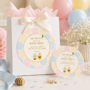 HE OR SHE Baby Bee Gender Reveal Classic Round Sticker