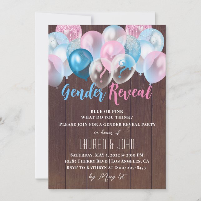 He or She Balloon Gender Reveal Invitation (Front)