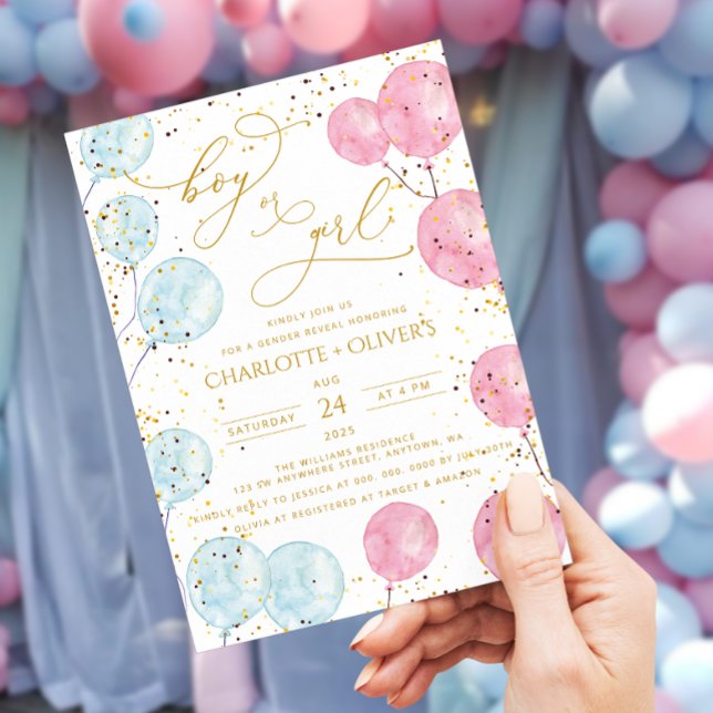 He or She Balloons Gender Reveal Invitation (Creator Uploaded)