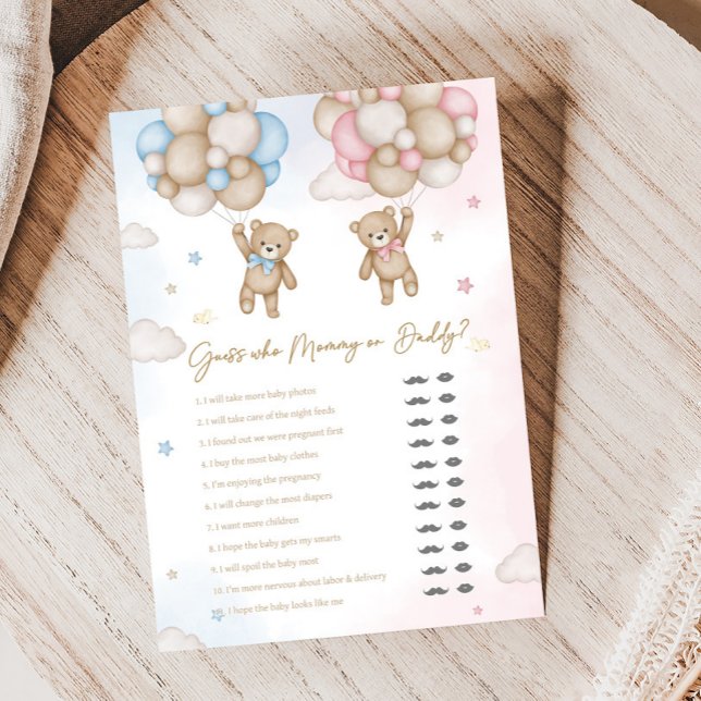 He or She Bear Gender Reveal Guess Who Game (Bear Balloon He or She Gender Reveal Game)