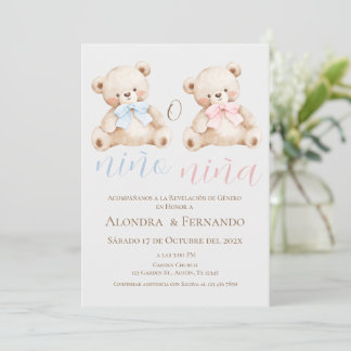 He or She Bear Gender Reveal Invitation