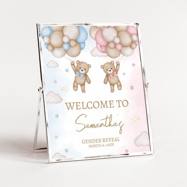 He or She Bear Gender Reveal Welcome Sign (Bear Balloon He or She Gender Reveal Welcome Sign)