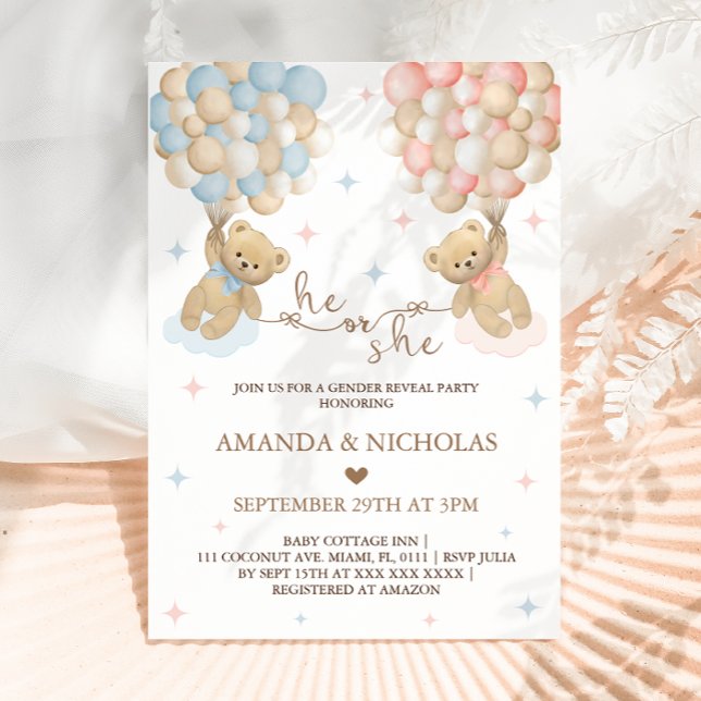 He or She Bear Themed Gender Reveal  Invitation (Creator Uploaded)