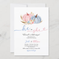 He or She Blue Gingham Pink Pumpkin Gender Reveal