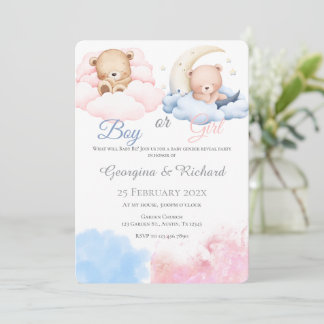 He or She Blue or Pink Gender Reveal Invitation wi