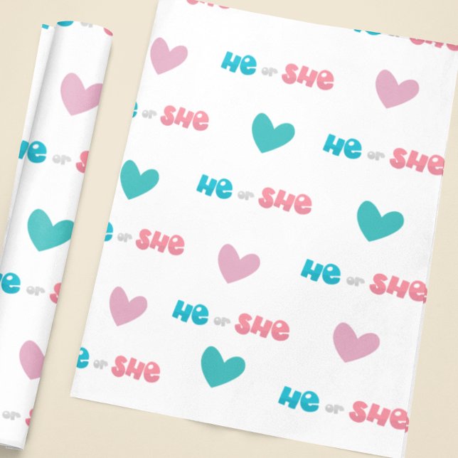 He or She Blue Pink Gender Reveal Party Wrapping Paper (Creator Uploaded)