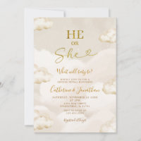 He Or She Boho Beige Clouds Gold Gender Reveal