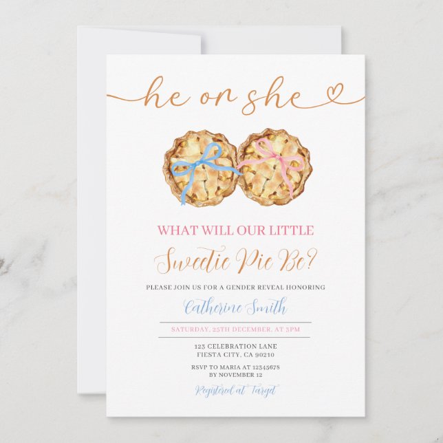 He or She Bow Pumpkin Pie Gender Reveal Gingham Invitation (Front)