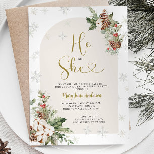 He or She Christmas Floral Gender Reveal Invitation