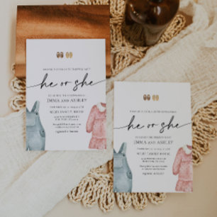 He or She Clothes Gender Reveal Invitation