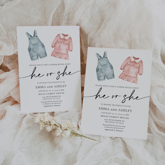 He or She Clothes Gender Reveal Invitation (Creator Uploaded)