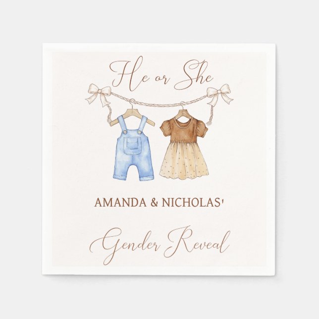 He or She Clothes Gender Reveal  Napkin (Front)
