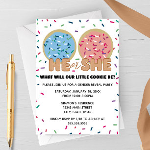 He or She Cookie Gender Reveal Party Invitation