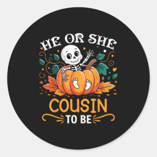 He Or She Cousin To Be Halloween Skeleton Baby Rev Classic Round Sticker
