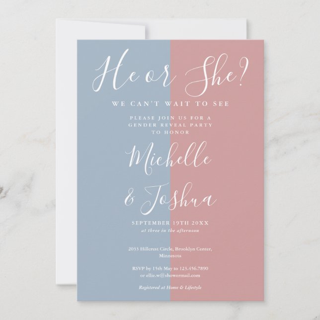 He Or She Elegant Modern Gender Reveal Party Invitation (Front)