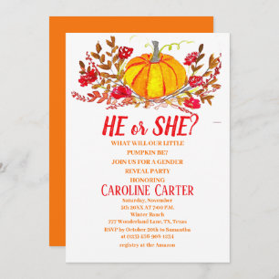 He or She Fall Pumpkin Gender Reveal Invitation
