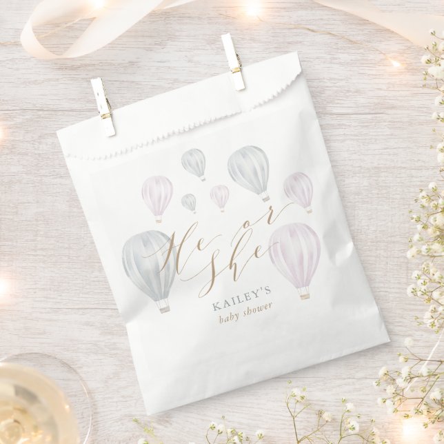 He or She Gender Reveal Air Balloon Baby Shower Favour Bags (Clipped)