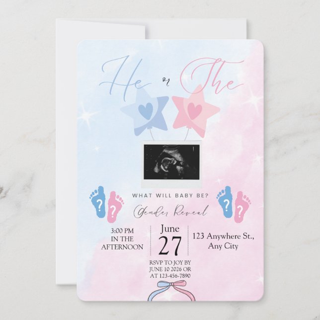 He or She Gender Reveal Invitation (Front)