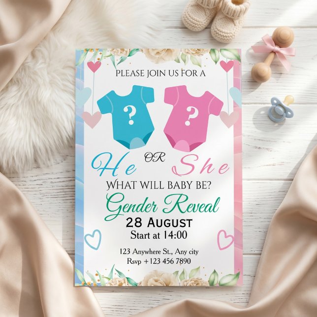 He or She Gender Reveal Invitation (Creator Uploaded)