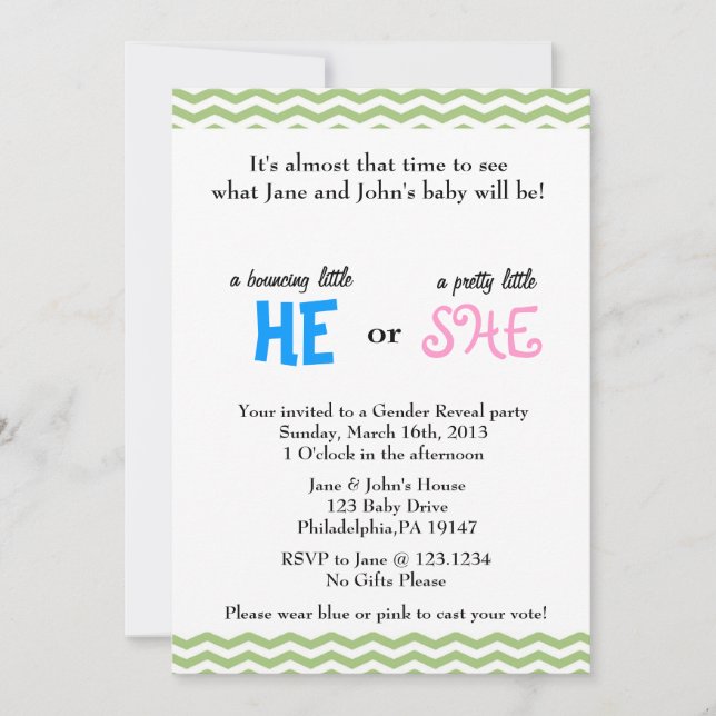 He or She Gender Reveal Invitation (Front)