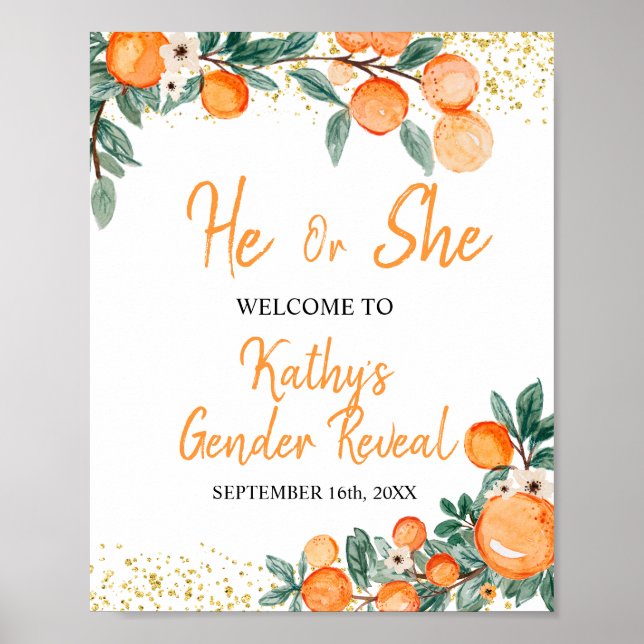 He or She Gender Reveal Orange Little Cutie Poster (Front)