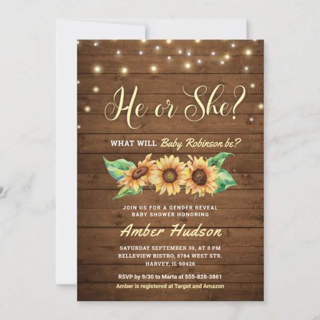 He or She Gender Reveal Party Baby Shower Sprinkle Invitation (Front)