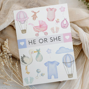 He or She Gender Reveal Party - He or She Shower  Invitation