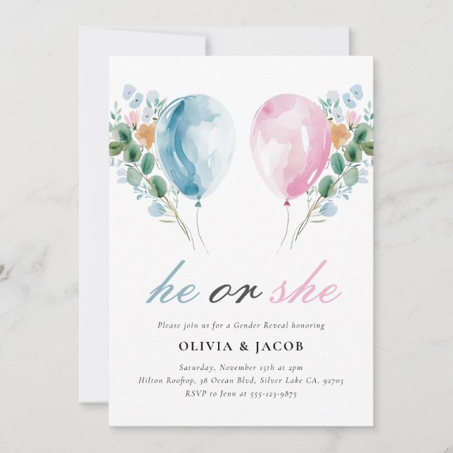 He or She Gender Reveal Party Invitation (Front)