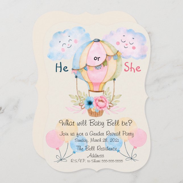 He or She Gender Reveal Party Invitation (Front/Back)