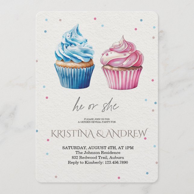 He or She Gender Reveal Party Invitation (Front)