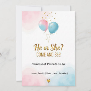 ✨ He or She? Gender Reveal Party Invitation   Pink