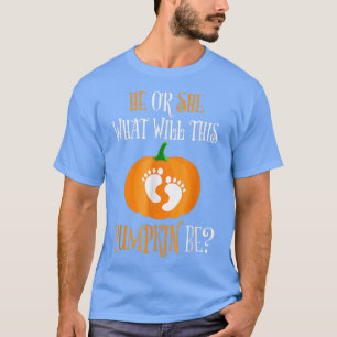 He Or She Gender Reveal Pregnancy Halloween Pumpki T-Shirt