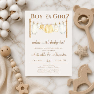 He or She Gender Reveal with a Clothesline Invitation