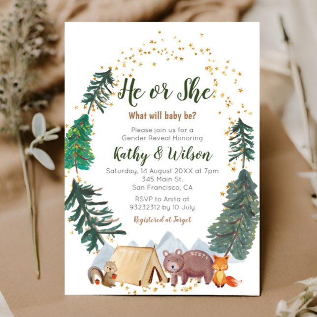 He or She Gender Reveal Woodland Animal Invitation (Creator Uploaded)