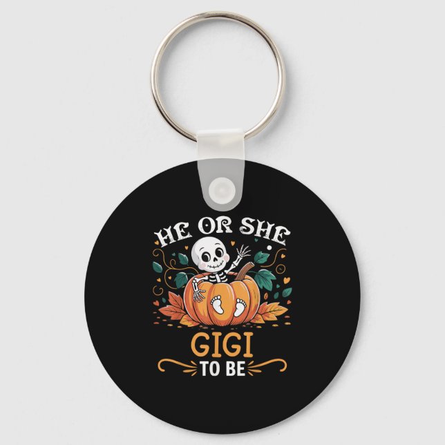 He Or She Gigi To Be Halloween Skeleton Baby Revea Key Ring (Front)
