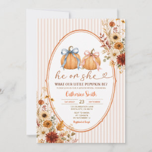He or She Little Pumpkin Fall Gender Reveal Invitation