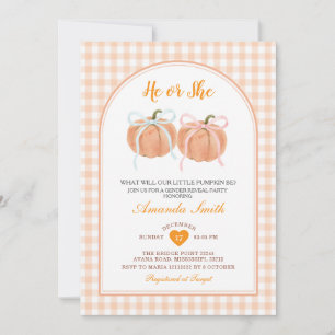 He or She Little Pumpkin Gender Reveal Pink Blue Invitation